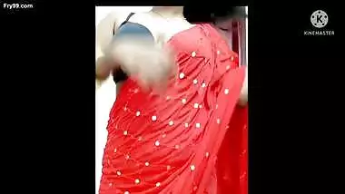 Super Hot Desi Indian bhabhi in red saree and black bra dirty talking with boyfriend