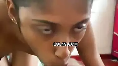 Slim wife licking dick and blowjob like a pro slut