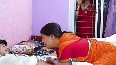 Indian porn of a mom getting horny watching her son fucking