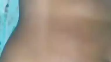 Dude plays with big XXX tits of his naked Desi wife for home video